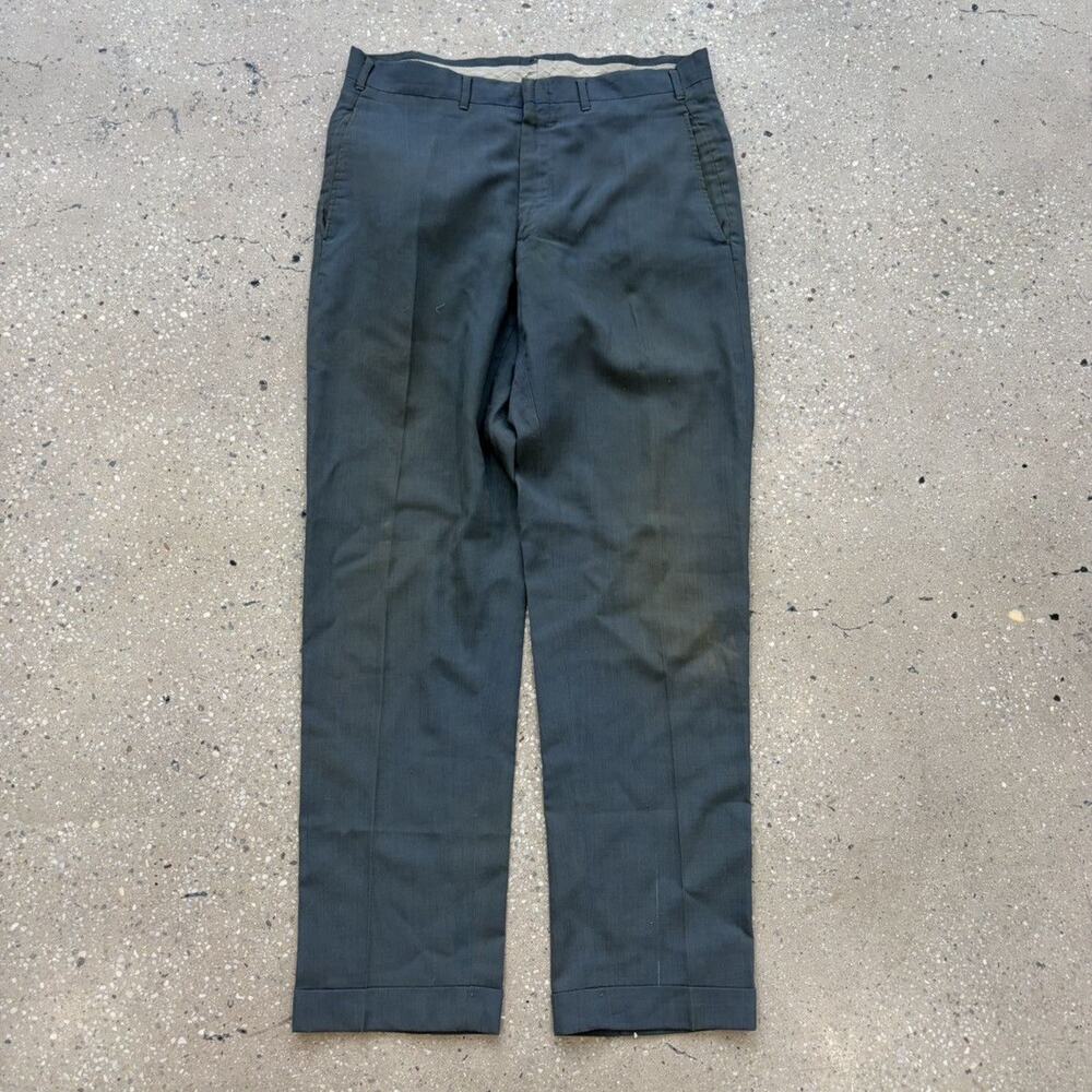Vintage 50s Blue Cotton/Poly Flat Front Trousers 32x30